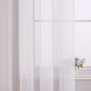 Tab-Top Curtain with Stripes Solid Color Sheer Light-Filtering - White, W x H 140 x 245cm