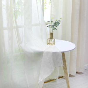 Curtain Set of 2 Voile Curtains with Stripes Sheer - White, Grommet Panel