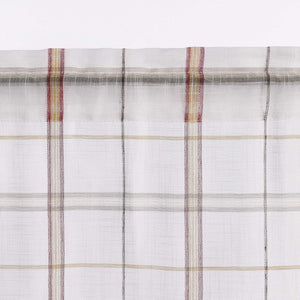 Cafe Curtain with Modern Check Pattern in Linen-Look Fabric Set of 2 - Red, H x W 60 x 120cm