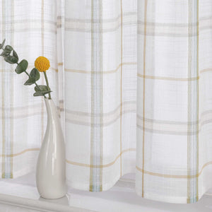 Cafe Curtain with Modern Check Pattern in Linen-Look Fabric Set of 2 - Gray, H x W 45 x 120cm