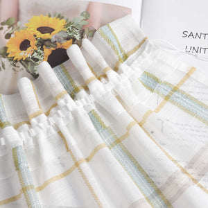 Cafe Curtain with Modern Check Pattern in Linen-Look Fabric Set of 2 - Gray, H x W 60 x 120cm