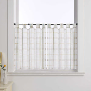 Cafe Curtains in Linen-Look Fabric with Check Pattern Set of 2 - Green, H x W 60 x 145cm