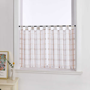 Cafe Curtains in Linen-Look Fabric with Check Pattern Set of 2 - Red, H x W 45 x 120cm
