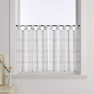 Cafe Curtains in Linen-Look Fabric with Check Pattern Set of 2 - Red, H x W 120 x 125cm