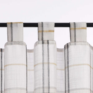 Cafe Curtains in Linen-Look Fabric with Check Pattern Set of 2 - Blue, H x W 60 x 120cm