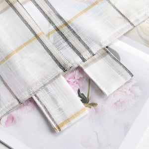 Cafe Curtains in Linen-Look Fabric with Check Pattern Set of 2 - Blue, H x W 60 x 145cm