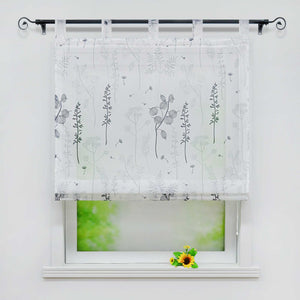 Roman Shade with Tab-Top Hanging with Chinese-Lantern Flower Pattern Semi-Sheer - Gray, W x H 80 x 140cm