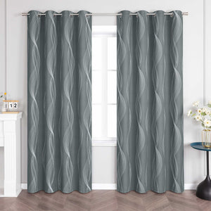 Blackout Grommet Curtain Opaque Thermal with Water-Wave Pattern 1 Piece - Brown, H x W 225 x 135cm