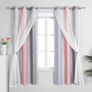 2-in-1 Curtain Children's Room with Stars 1 Piece - Gray, W x H 100 x 200cm