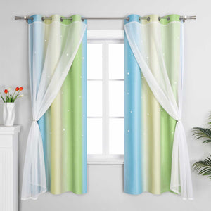 2-in-1 Curtain Children's Room with Stars 1 Piece - Beige, W x H 132 x 160cm
