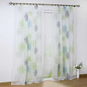Curtain with Floral Pattern and Curtain Tape - Curtain-Tape Panel, Blue