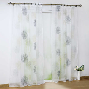 Curtain with Floral Pattern and Curtain Tape - Grommet Panel, Blue
