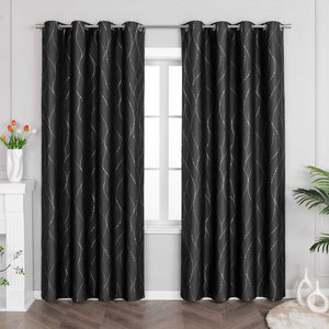 Blackout Grommet Curtain with Silver Accents - Black, H x W 145 x 140 cm