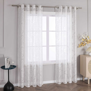 Curtain with Floral Pattern Light-Filtering White 1 Piece