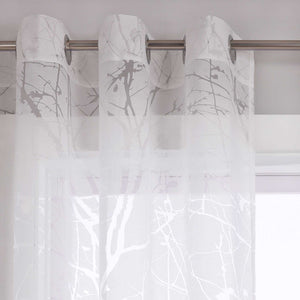 Curtain with Floral Pattern Light-Filtering White 1 Piece
