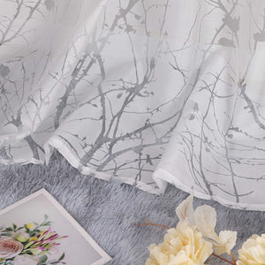 Curtain with Floral Pattern Light-Filtering White 1 Piece