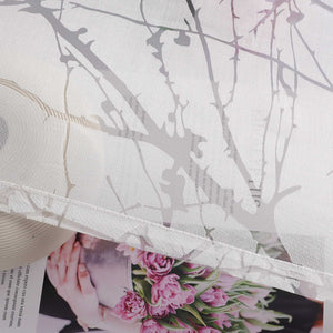 Curtain with Floral Pattern Light-Filtering White 1 Piece - Curtain-Tape Panel, White