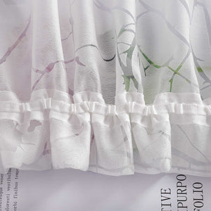 Curtain with Floral Pattern Light-Filtering White 1 Piece - Tab-Top Panel, White