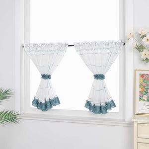 Cafe Curtains with Rod Pocket in Linen-Look Fabric with Ties 1 Piece - White, H x W 120 x 130cm