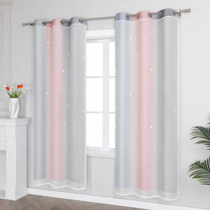 2-in-1 Curtain Children's Room with Stars 1 Piece - Gray, W x H 132 x 160cm