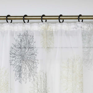 Curtain with Floral Pattern and Curtain Tape - Grommet Panel, Blue