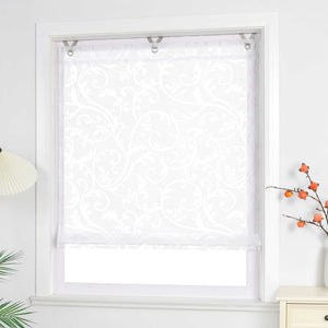 Roman Shade with V-Shaped Tabs Sheer Burnout Technique Floral Pattern 1 Piece - White, W x H 80 x 130cm