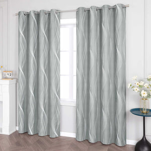 Blackout Grommet Curtain Opaque Thermal with Water-Wave Pattern 1 Piece