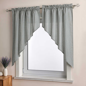 Short Curtains in Valance Style with Check Pattern Set of 2 - Gray, H x W 90 x 110cm