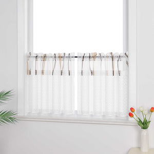 Cafe Curtain with Fine Line Pattern Set of 2 - Green, H x W 60 x 90cm