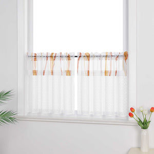 Cafe Curtain with Fine Line Pattern Set of 2 - Green, H x W 45 x 90cm
