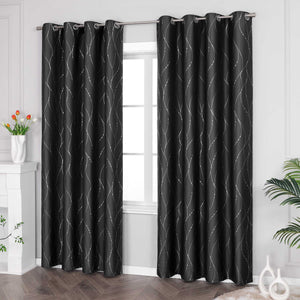 Blackout Grommet Curtain with Silver Accents - White, H x W 245 x 140 cm