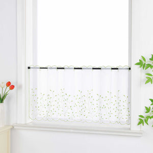 Cafe Curtain with Floral Embroidery/ Voile with Eyelet Header Country Style 1 Piece - Green, H x W 60 x 120cm