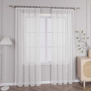 Voile Curtain with Curtain Tape with Circle Pattern Embroidered 1 Piece - Gray, W x H 140 x 175cm