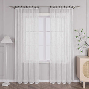Voile Curtain with Curtain Tape with Circle Pattern Embroidered 1 Piece - Gray, W x H 140 x 145cm