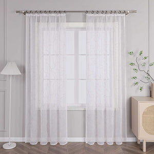 Voile Curtain with Curtain Tape with Circle Pattern Embroidered 1 Piece - Purple, W x H 140 x 225cm