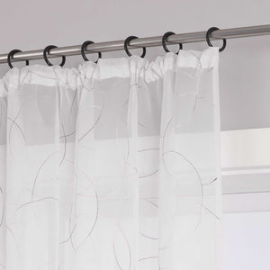Voile Curtain with Curtain Tape with Circle Pattern Embroidered 1 Piece - Gray, W x H 140 x 225cm