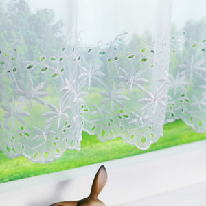 Cafe Curtain with Maple-Leaf Design - White, H x W 45 x 90cm