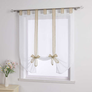 Roman Shade with Bow Design Sheer Height-Adjustable Window Decor 1 Piece
