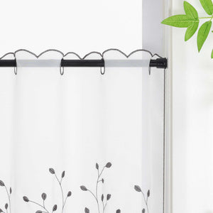 Cafe Curtain with Floral Embroidery/ Voile with Eyelet Header Country Style 1 Piece - Gray, H x W 60 x 120cm