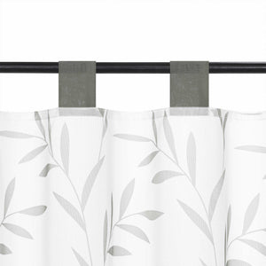 Cafe Curtain in Country Style with Leaf Pattern - Gray, H x W 30 x 120cm