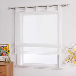 Roman Shade Tab-Top Curtain Solid Color Sheer Voile with Decorative Folds 1 Piece - Dark Gray, H x W 155 x 100cm