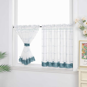 Cafe Curtains with Rod Pocket in Linen-Look Fabric with Ties 1 Piece - White, H x W 160 x 140cm