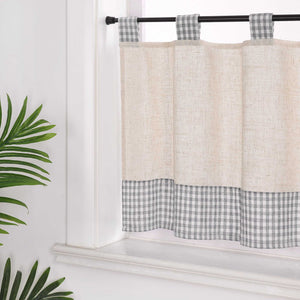 Cafe Curtain with Tab-Top Hanging/ Checked in Linen-Look Fabric - Gray, H x W 60 x 120cm