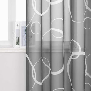 Curtain with White Circle Pattern & Drawstring (1 Piece) - Gray, W x H 140 x 225cm