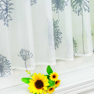 Tab-Top Cafe Curtain Sheer Dandelion Pattern 1 Piece - White, H x W 60 x 120cm