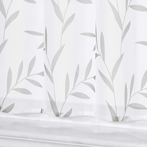 Cafe Curtain in Country Style with Leaf Pattern - Gray, H x W 45 x 120cm