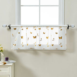 Cafe Curtain with Butterfly Shimmer Print Modern, Short - Silver, H x W 30 x 90cm