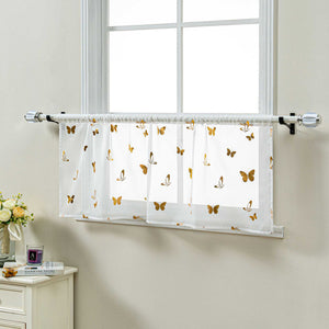 Cafe Curtain with Butterfly Shimmer Print Modern, Short - Silver, H x W 30 x 120cm