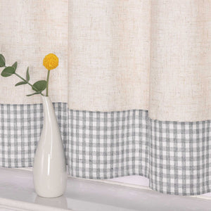 Cafe Curtain with Tab-Top Hanging/ Checked in Linen-Look Fabric - Gray, H x W 60 x 145cm