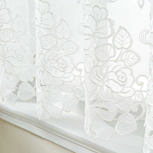 Cafe Curtain with Delicate Floral Designs and Rod Pocket